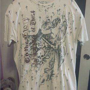 White Graphic Tee with Angel Design